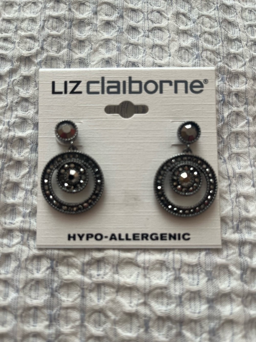 Liz Claiborne Hematite-Tone Double Circle Drop Earrings